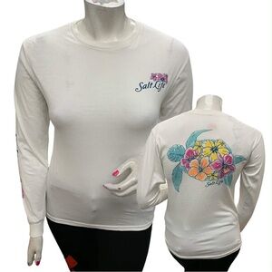 Salt Life Women's White Long Sleeve Tee with Floral Design Size L